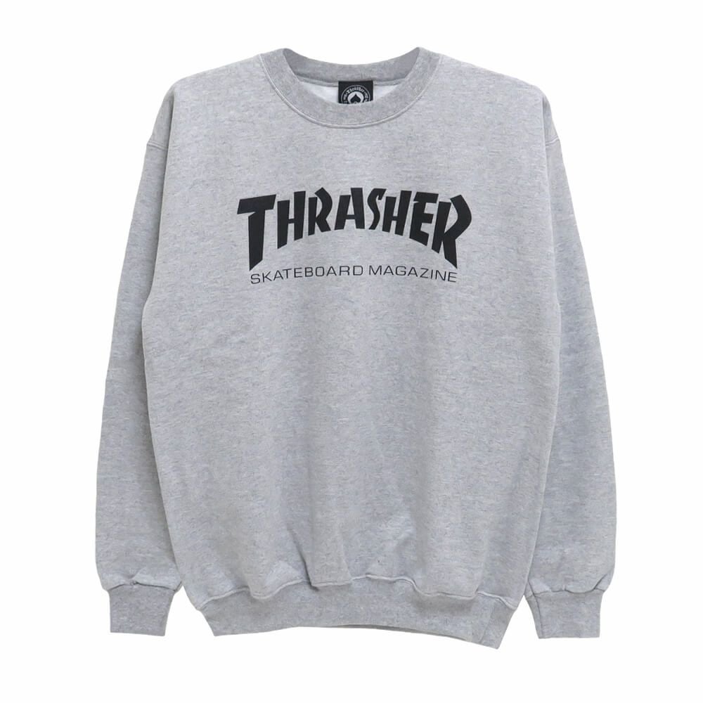 当時物 90s USA製 THRASHER スケート スウェット グレー L THRASHER CREW SWEAT スラッシャー トレーナー SKATE MAG GREY（US企画