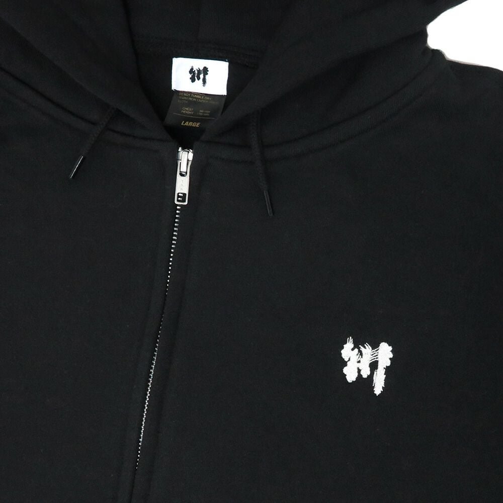KAWA HOOD 川 パーカー 川 LOGO 1POINT ZIP BLACK/WHITE 刺繍ロゴ スケートボード スケボー 1