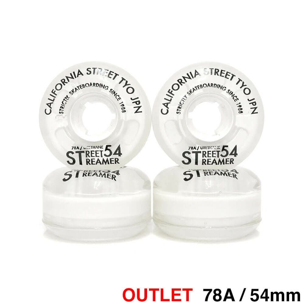 （アウトレット価格 4,400円 → 3,490円）CALIFORNIA STREET WHEEL カリフォルニアストリート ソフトウィール（クルーザー） STREET STREAMER CLEAR（78A）白クリア 54mm 黄ばみ スケートボード スケボー　1