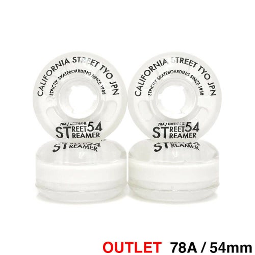 （アウトレット価格 4,400円 → 3,490円）CALIFORNIA STREET WHEEL カリフォルニアストリート ソフトウィール（クルーザー） STREET STREAMER CLEAR（78A）白クリア 54mm 黄ばみ スケートボード スケボー　1