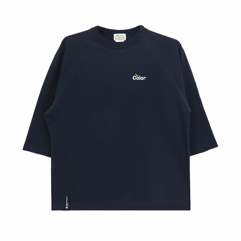 COLOR COMMUNICATIONS LONG SLEEVE カラーコミュニケーションズ 7分袖Tシャツ WAWA OWL EMB LETTER NAVY スケートボード スケボー 