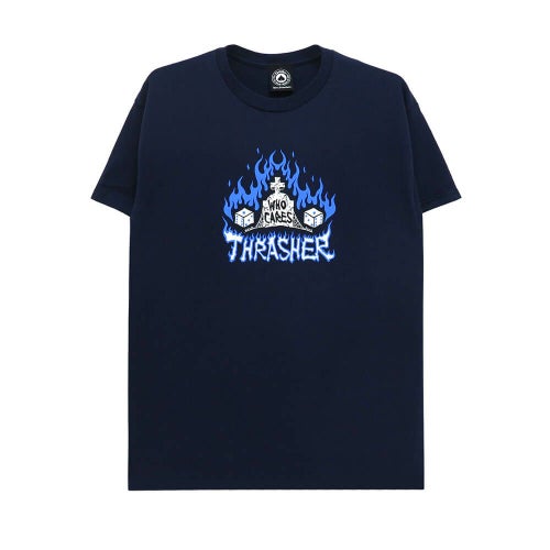 THRASHER T-SHIRT スラッシャー Tシャツ WHO CARES BY NECKFACE NAVY（US企画） スケートボード スケボー 