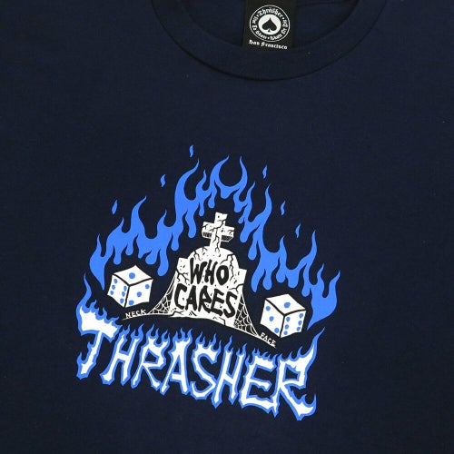 THRASHER T-SHIRT スラッシャー Tシャツ WHO CARES BY NECKFACE NAVY（US企画） スケートボード スケボー 1