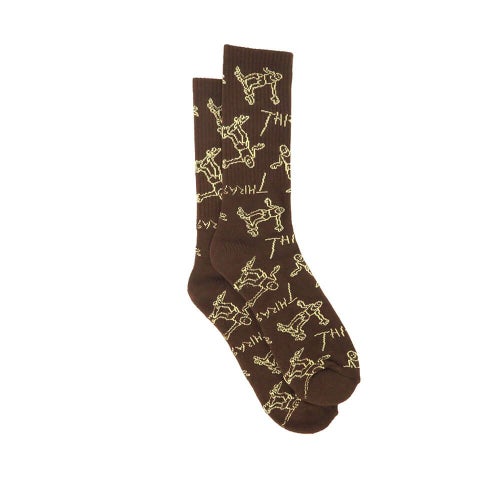 THRASHER SOCKS スラッシャー ソックス 靴下 GONZ LOGO BROWN/TAN（US企画） スケートボード スケボー 3