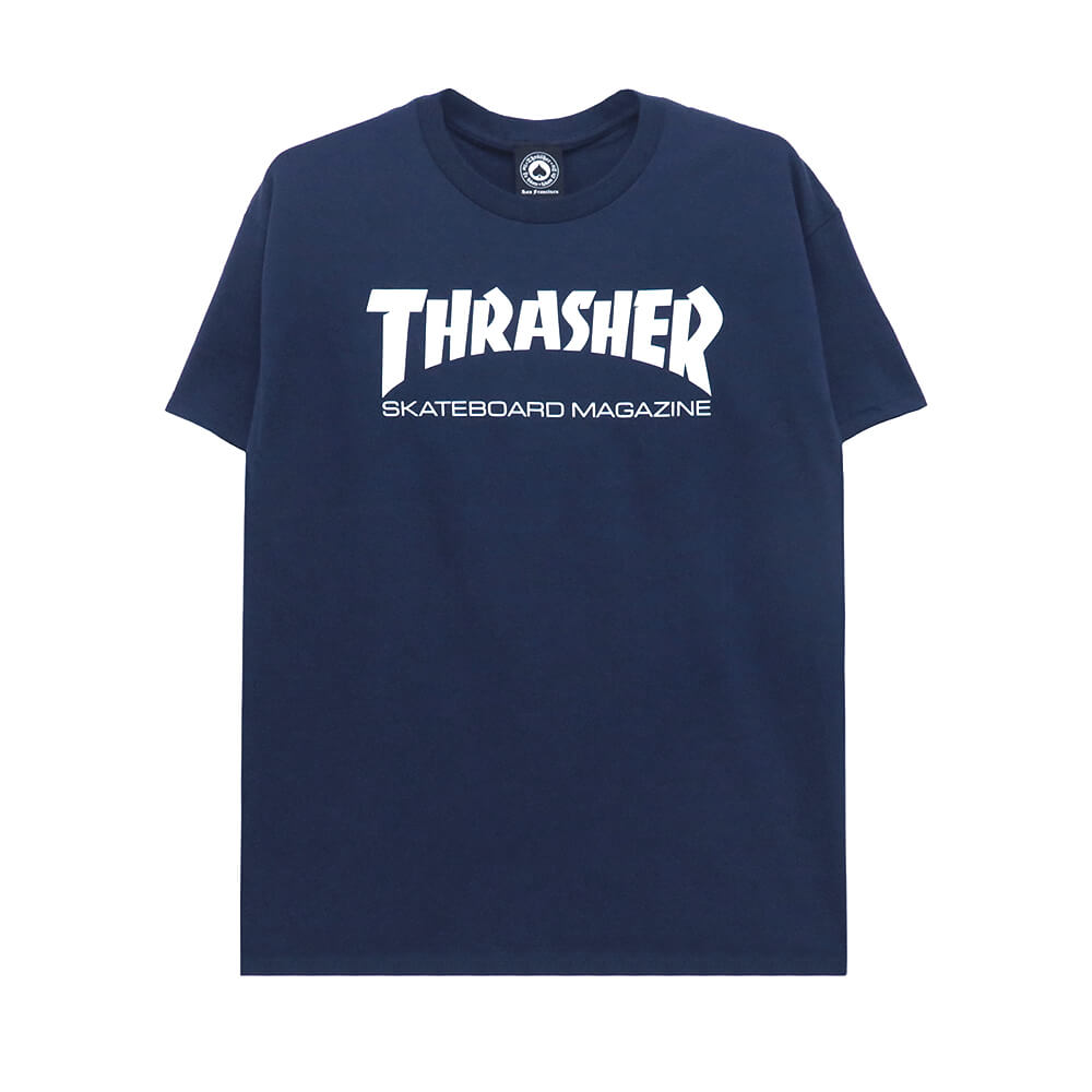 THRASHER T-SHIRT スラッシャー Tシャツ SKATEMAG LOGO WHITE NAVY（US企画） スケートボード スケボー 