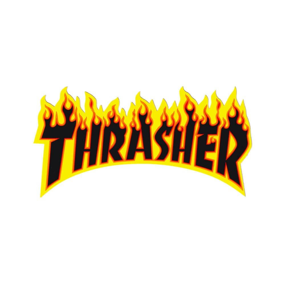 THRASHER STICKER スラッシャー ステッカー FLAME MEDIUM BLACK/YELLOW（US企画） スケートボード スケボー