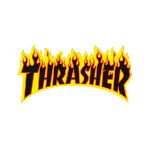 THRASHER STICKER スラッシャー ステッカー FLAME MEDIUM BLACK/YELLOW（US企画） スケートボード スケボー