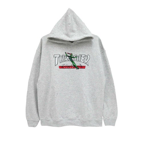 THRASHER HOOD スラッシャー パーカー RED CURB BY LSD WORLDPEACE ASH（US企画） スケートボード スケボー 