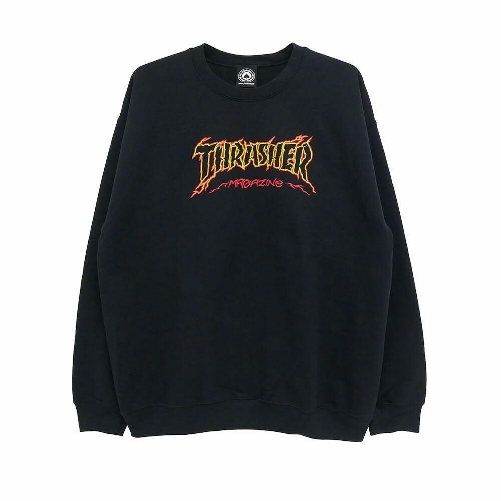 THRASHER CREW SWEAT スラッシャー トレーナー CRACKED BY EXTEENAGER BLACK（US企画） スケートボード スケボー 