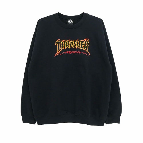 THRASHER CREW SWEAT スラッシャー トレーナー CRACKED BY EXTEENAGER BLACK（US企画） スケートボード スケボー 