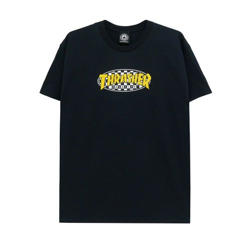 THRASHER T-SHIRT スラッシャー Tシャツ CHECKERED OVAL BLACK（US企画） スケートボード スケボー 
