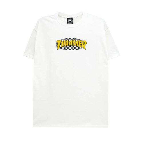 THRASHER T-SHIRT スラッシャー Tシャツ CHECKERED OVAL WHITE（US企画） スケートボード スケボー 