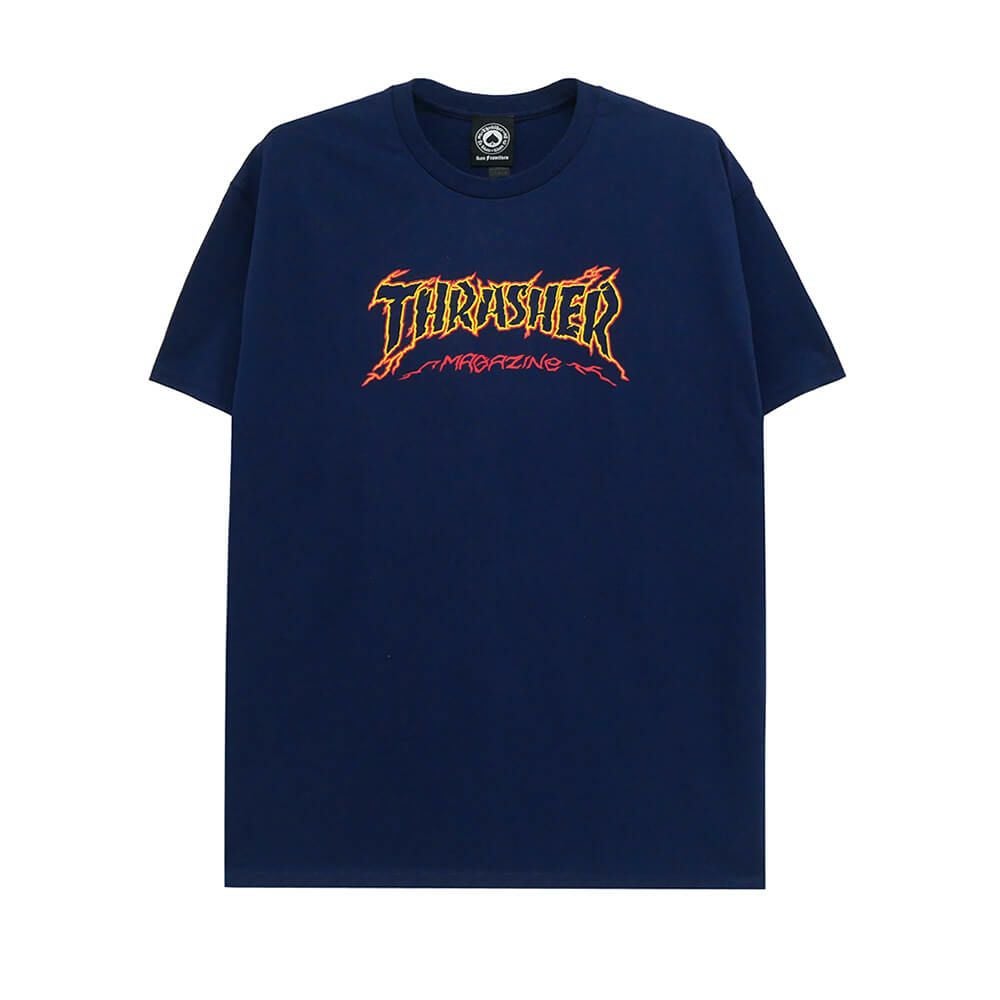 THRASHER T-SHIRT スラッシャー Tシャツ CRACKED BY EXTEENAGER NAVY（US企画） スケートボード スケボー 