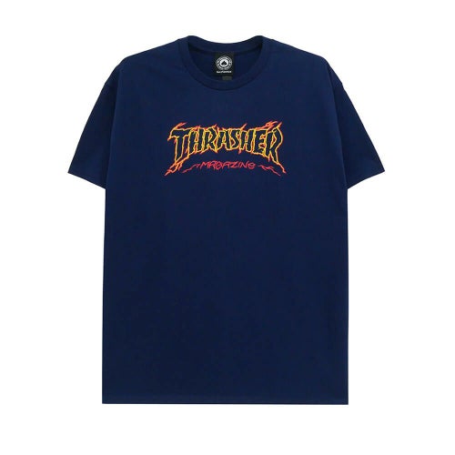 THRASHER T-SHIRT スラッシャー Tシャツ CRACKED BY EXTEENAGER NAVY（US企画） スケートボード スケボー 