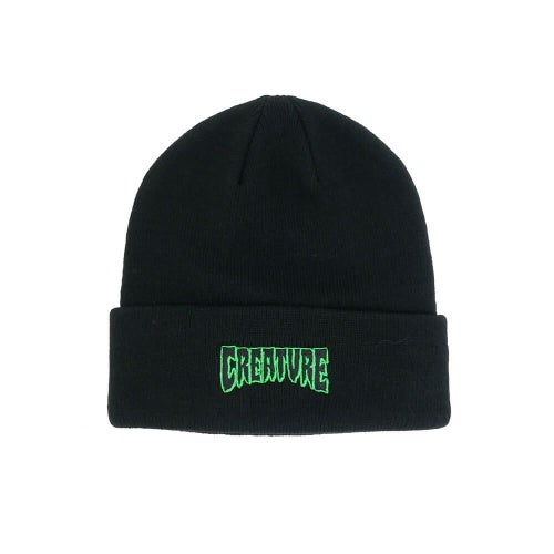 CREATURE KNITCAP クリーチャー ニットキャップ LOGO OUTLINE BEANIE BLACK スケートボード スケボー 