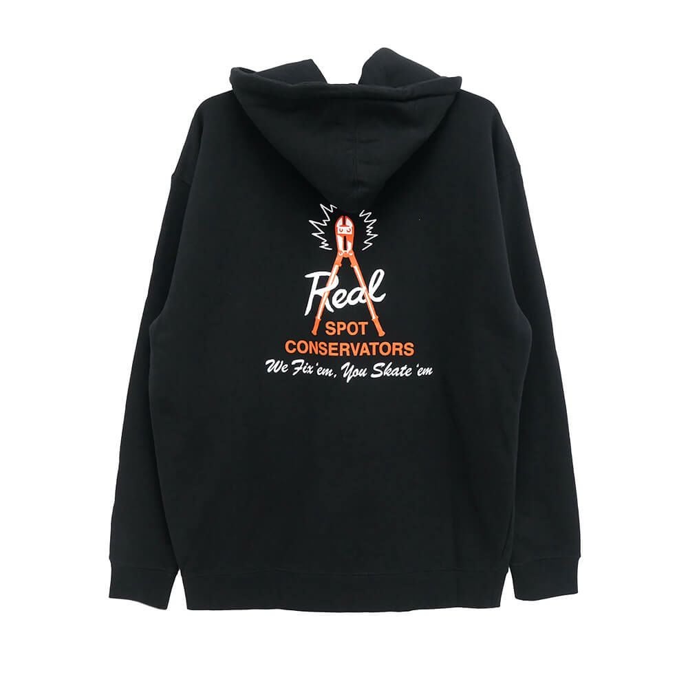 REAL HOOD リアル パーカー SPOT CONSERVATORS BLACK スケートボード スケボー 