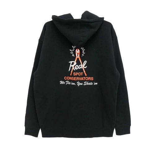 REAL HOOD リアル パーカー SPOT CONSERVATORS BLACK スケートボード スケボー 