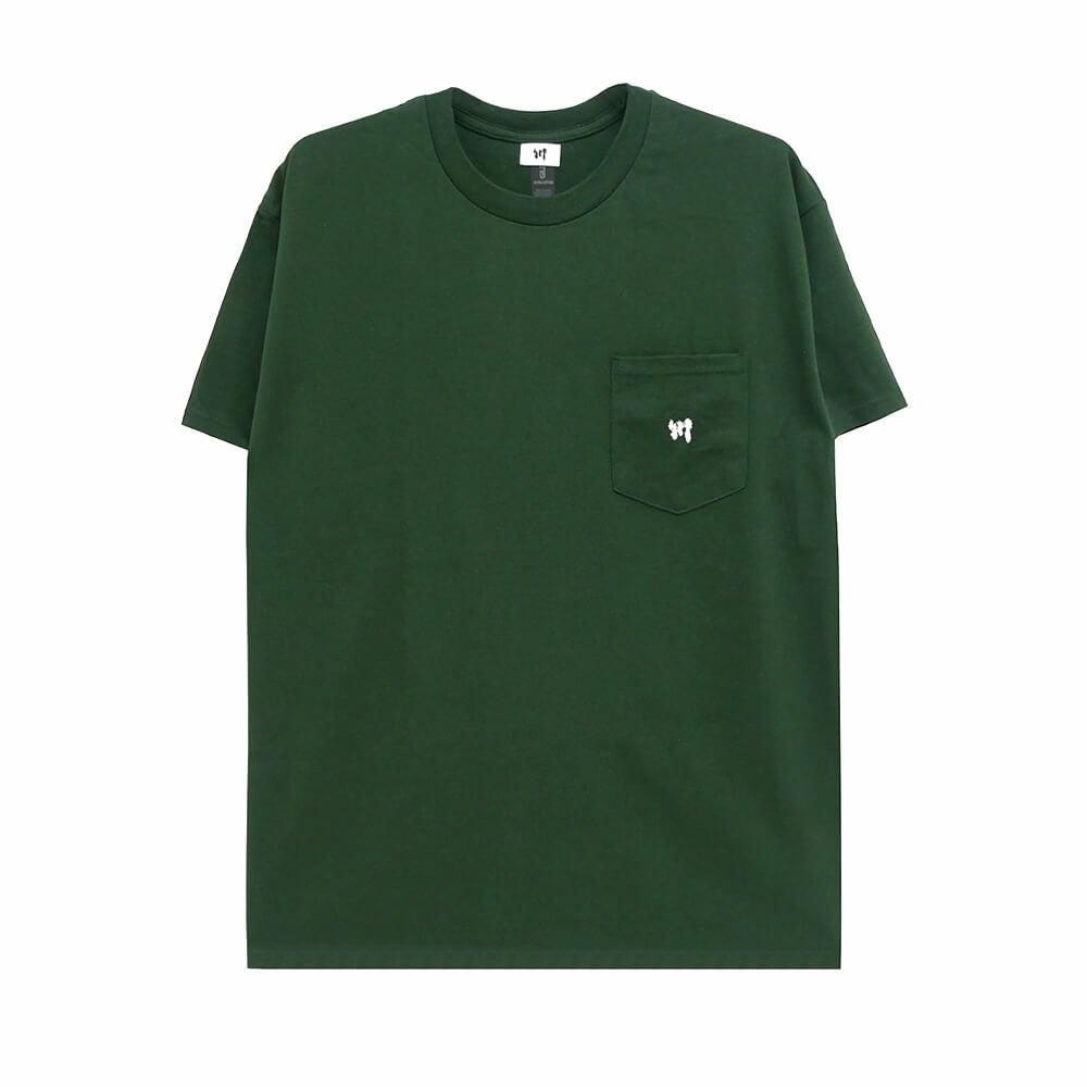 KAWA T-SHIRT 川 Tシャツ 川 LOGO 1POINT POCKET GREEN/WHITE スケートボード スケボー 