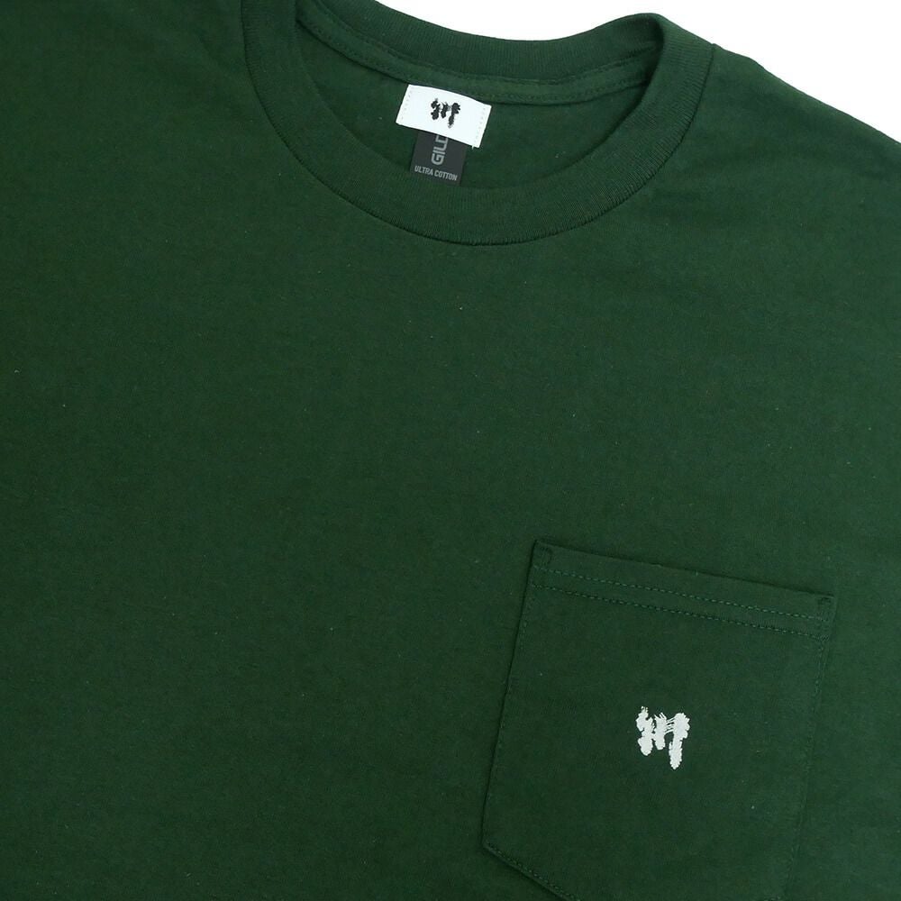 KAWA T-SHIRT 川 Tシャツ 川 LOGO 1POINT POCKET GREEN/WHITE スケートボード スケボー 1