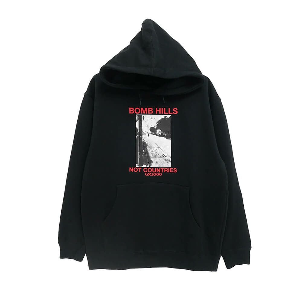 GX1000 HOOD ジーエックス1000 パーカー BOMB HILLS NOT COUNTRIES BLACK/RED スケートボード スケボー 