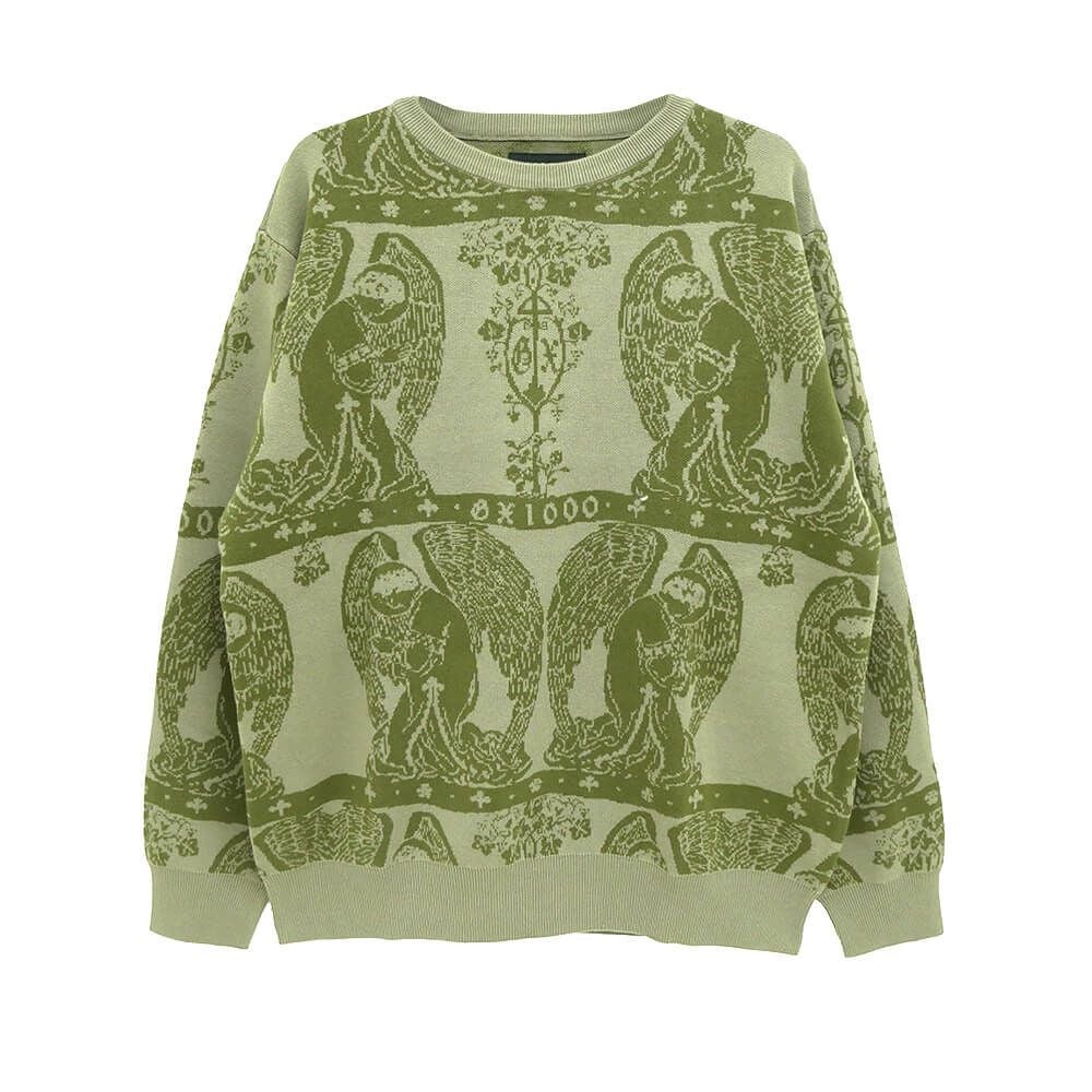 GX1000 SWEATER ジーエックス1000 セーター JACQUARD KNIT ANGEL GREY/GREEN スケートボード スケボー 