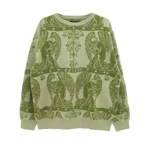 GX1000 SWEATER ジーエックス1000 セーター JACQUARD KNIT ANGEL GREY/GREEN スケートボード スケボー 