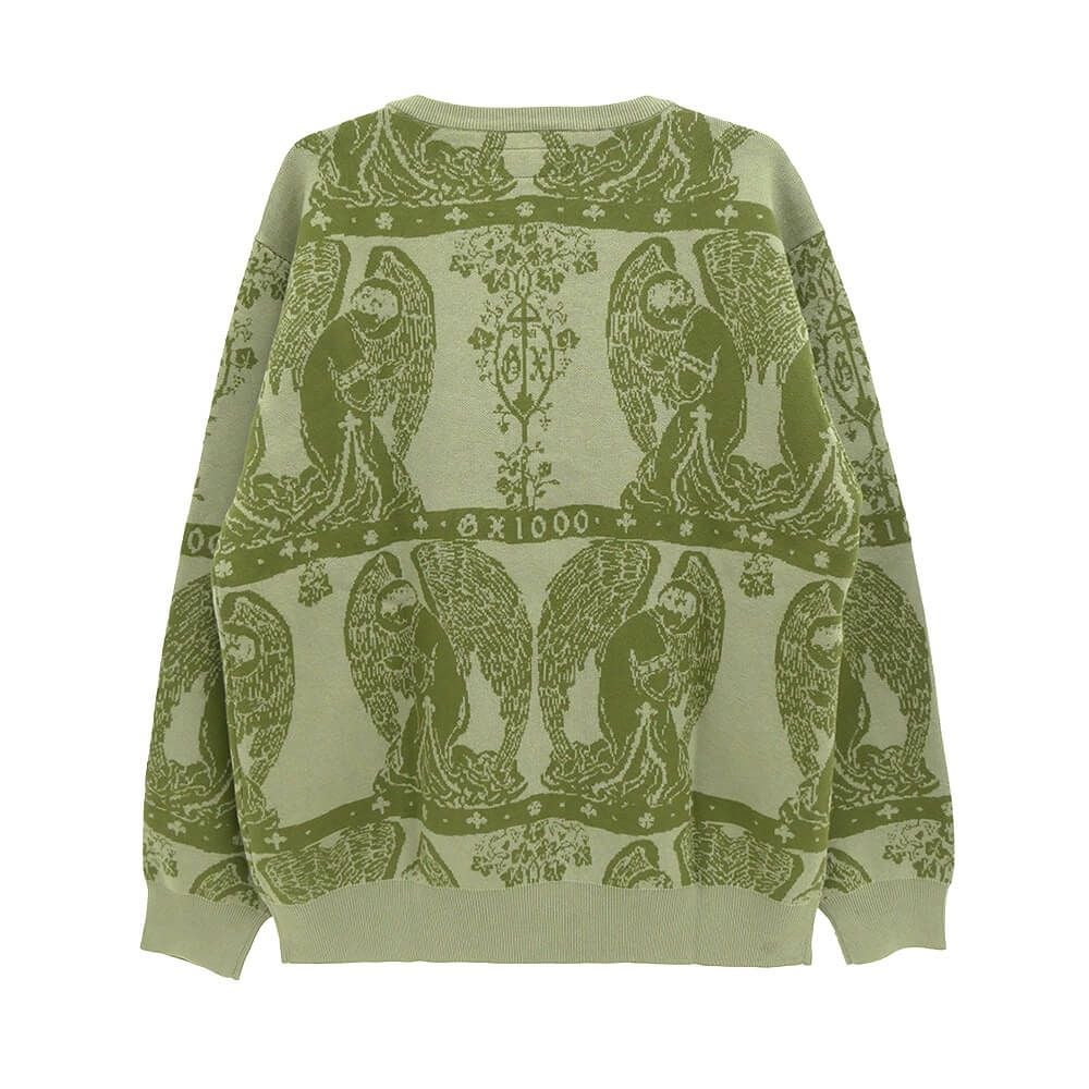 GX1000 SWEATER ジーエックス1000 セーター JACQUARD KNIT ANGEL GREY/GREEN スケートボード スケボー 2