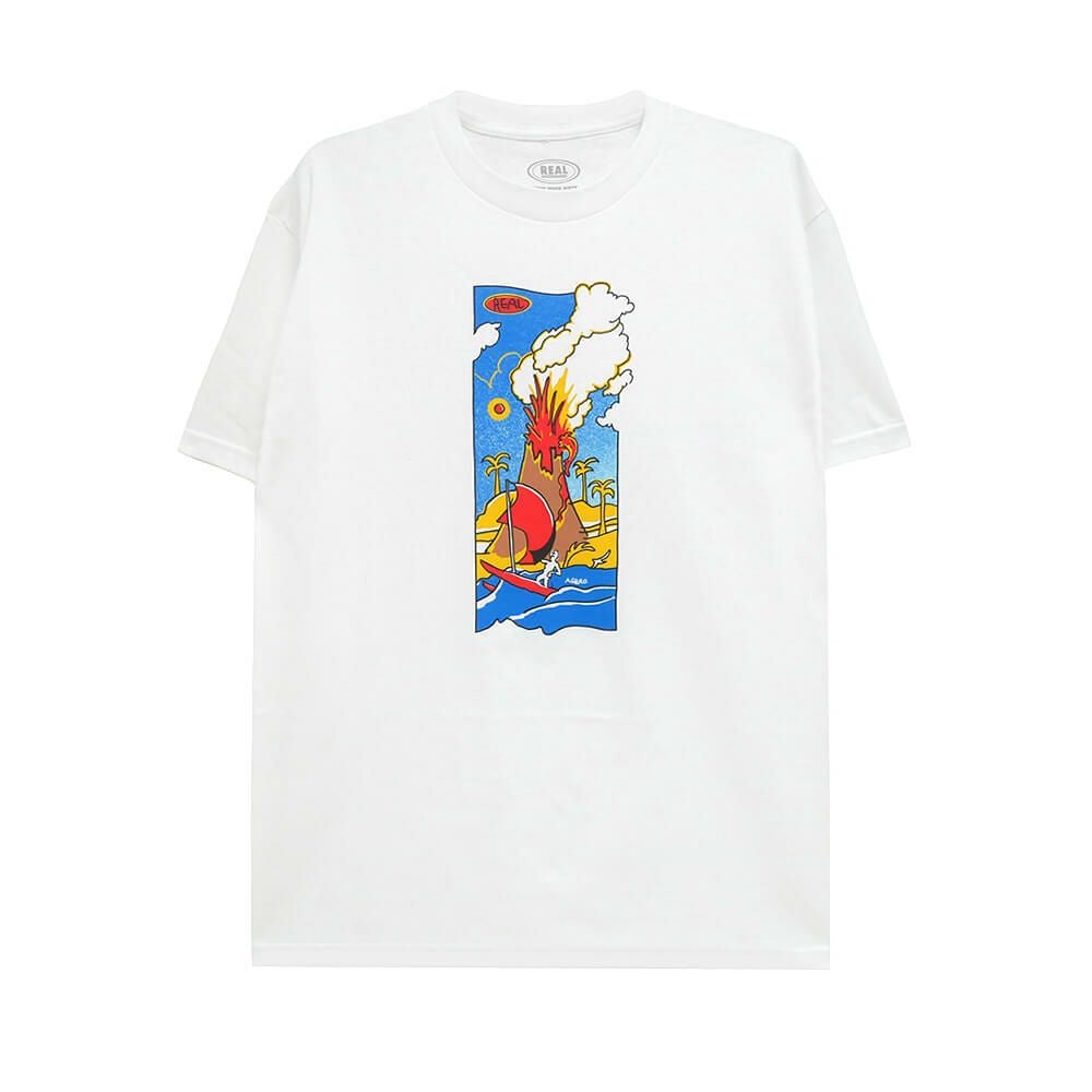 REAL T-SHIRT リアル Tシャツ VOLCANO ART BY GONZ WHITE スケートボード スケボー 
