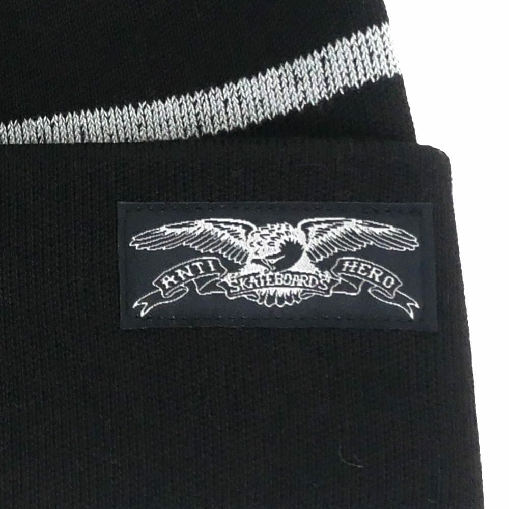ANTIHERO KNITCAP アンチヒーロー ニットキャップ STOCK EAGLE LABEL STRIPE CUFF BEANIE BLACK/GREY スケートボード スケボー 2