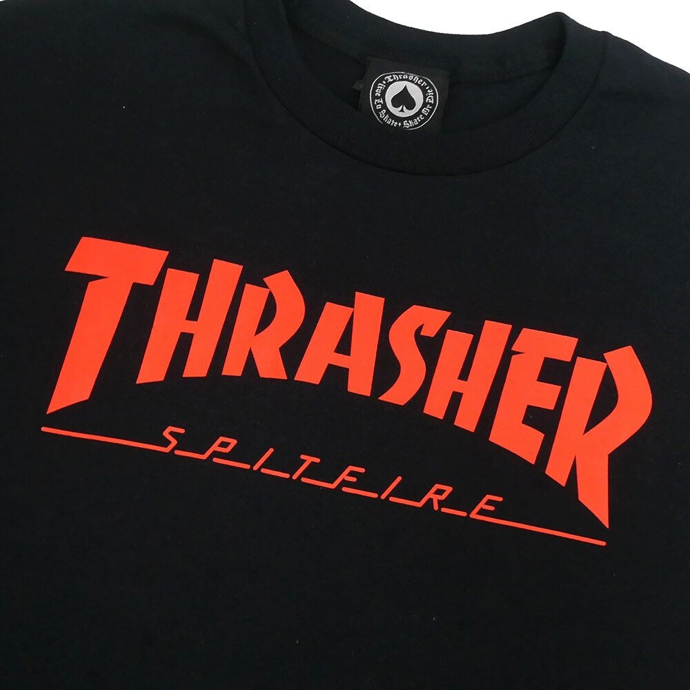 スポーツシャツ 2L 黒 赤 スポンサー名入り 洛南Tシャツ THRASHER T-SHIRT スラッシャー Tシャツ THRASHER x SPITFIRE BIGHEAD