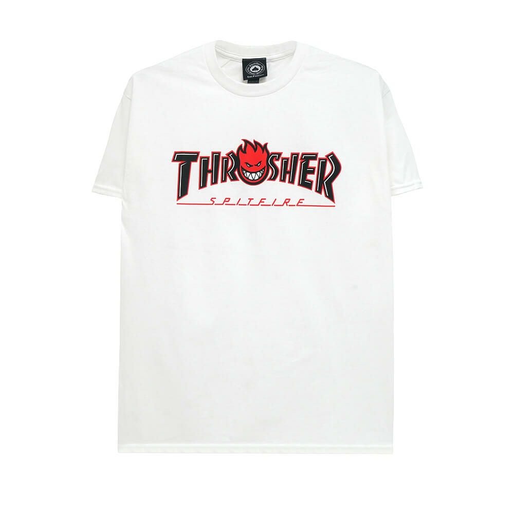  THRASHER T-SHIRT スラッシャー Tシャツ THRASHER x SPITFIRE BIGHEAD OUTLINE WHITE（US企画） スケートボード スケボー 