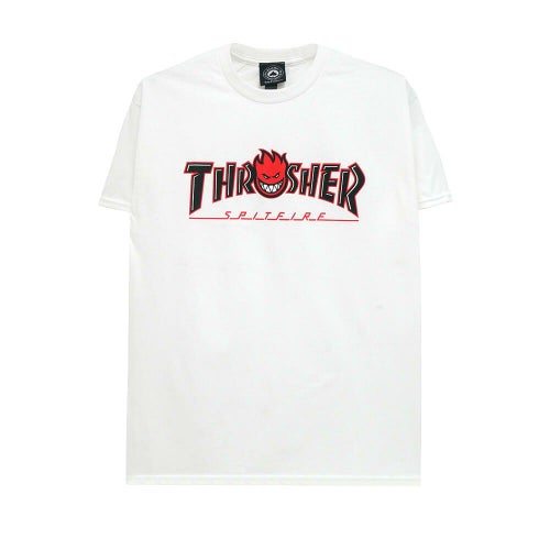  THRASHER T-SHIRT スラッシャー Tシャツ THRASHER x SPITFIRE BIGHEAD OUTLINE WHITE（US企画） スケートボード スケボー 