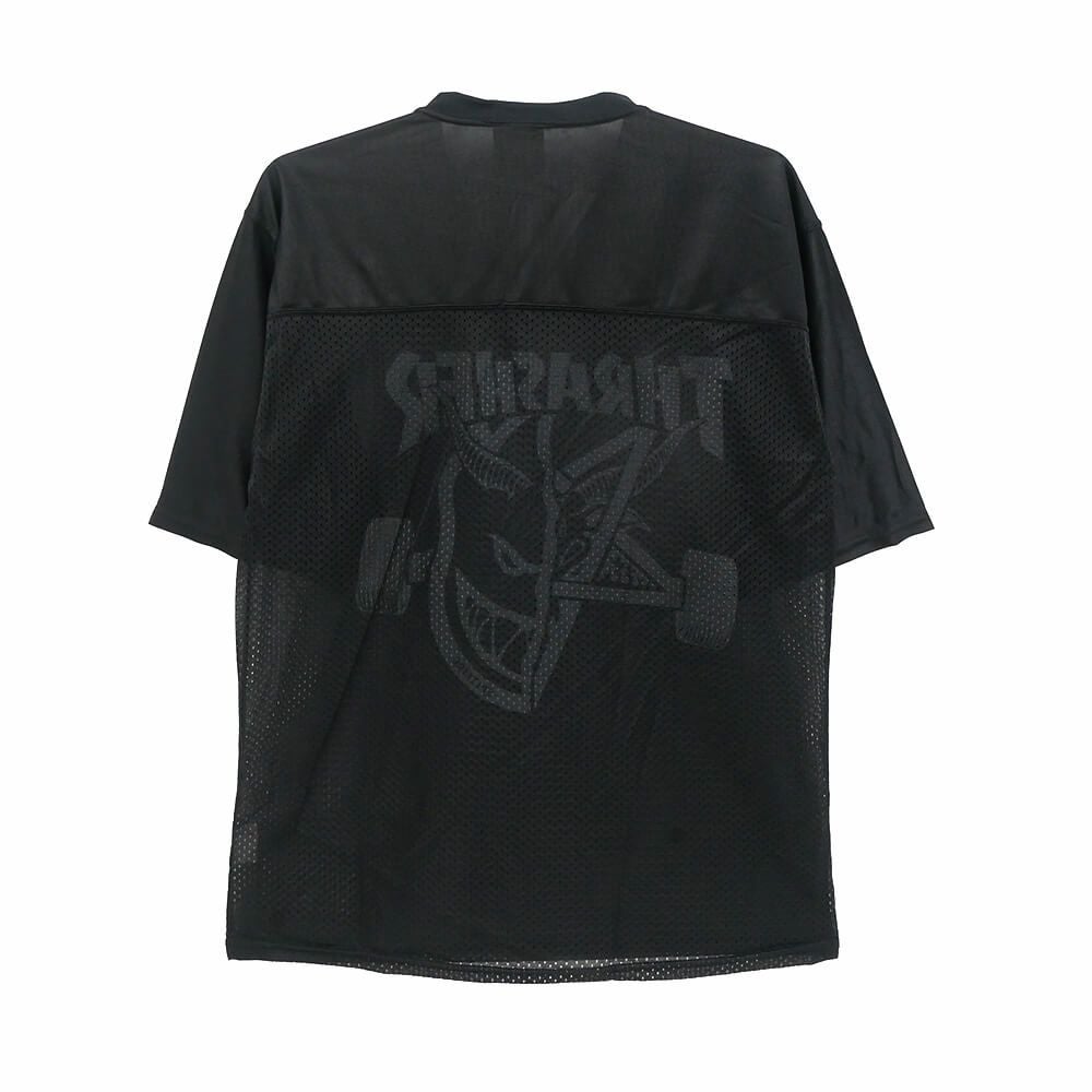 THRASHER SHORT SLEEVE SHIRTS スラッシャー 半袖シャツ THRASHER x SPITFIRE THRASH & BURN FOOTBALL JERSEY BLACK スケートボード スケボー 3