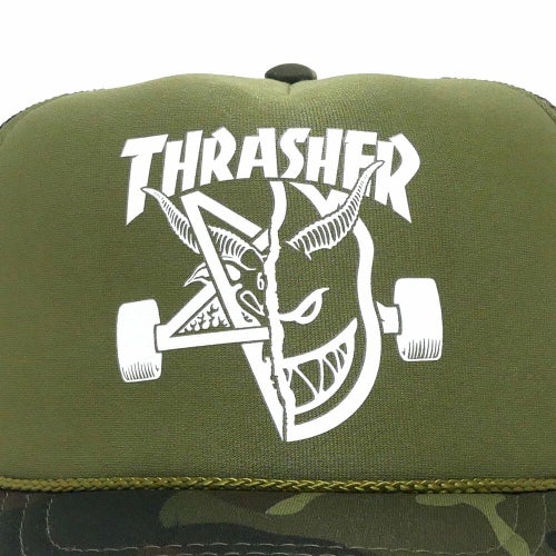 THRASHER MESHCAP スラッシャー メッシュキャップ THRASHER x SPITFIRE THRASH & BURN TRUCKER CAMO ARMY（US企画） スケートボード スケボー 4