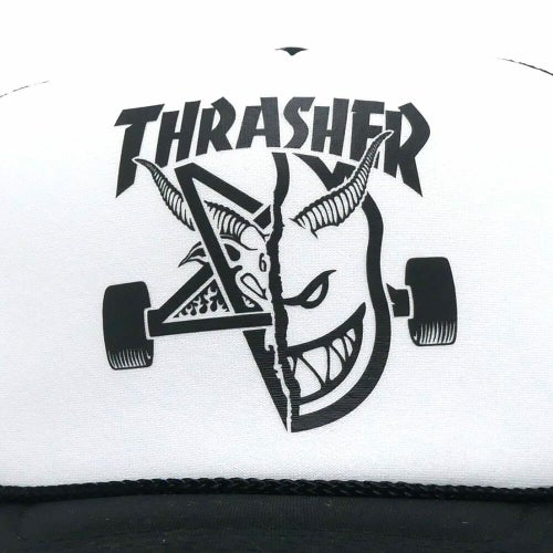 THRASHER MESHCAP スラッシャー メッシュキャップ THRASHER x SPITFIRE THRASH & BURN TRUCKER BLACK/WHITE（US企画） スケートボード スケボー 4