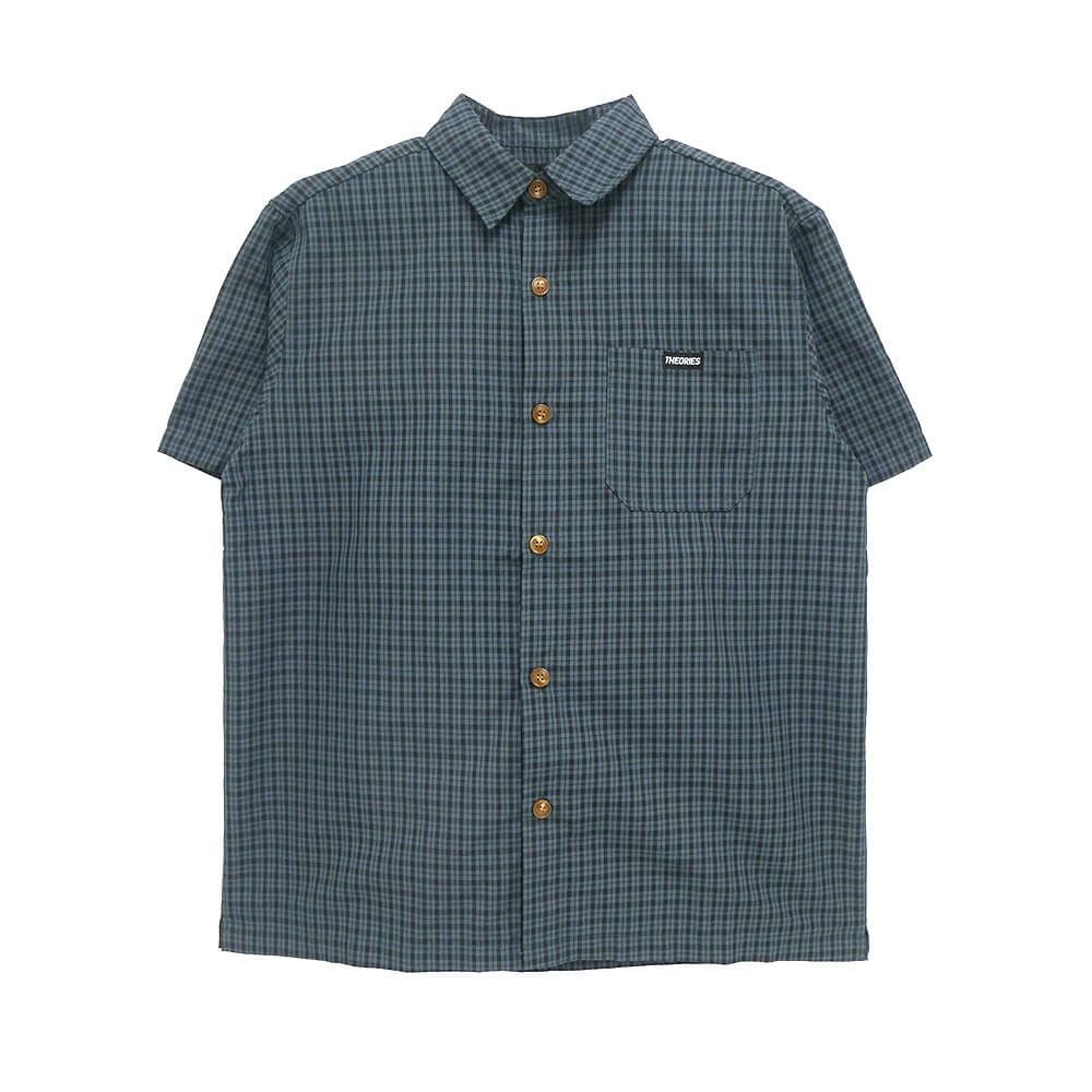 THEORIES SHORT SLEEVE SHIRTS セオリーズ 半袖シャツ AVIGNON FLANNEL BUTTON UP AZULE BLUE スケートボード スケボー 