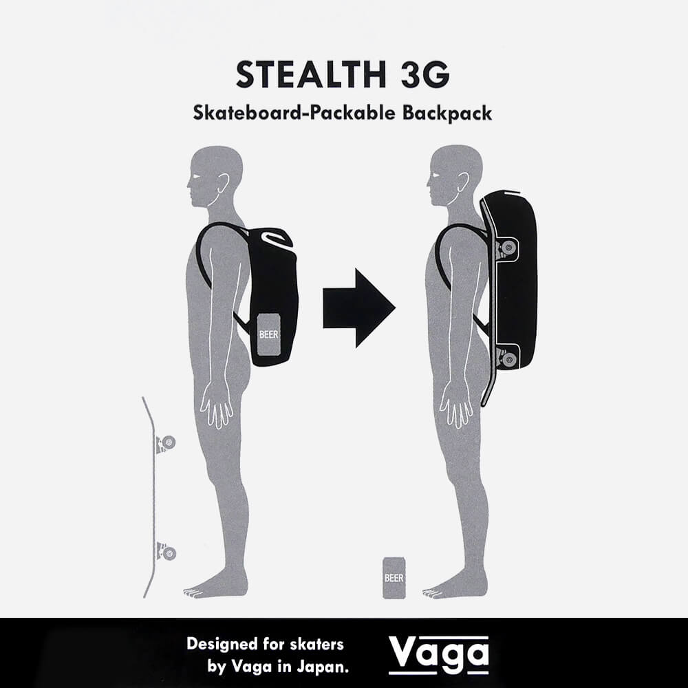スケートボード収納可能 VAGA BACKPACK バガ バッグ バックパック リュック STEALTH 3G BLACK スケートボード スケボー 16