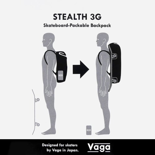 スケートボード収納可能 VAGA BACKPACK バガ バッグ バックパック リュック STEALTH 3G BLACK スケートボード スケボー 16