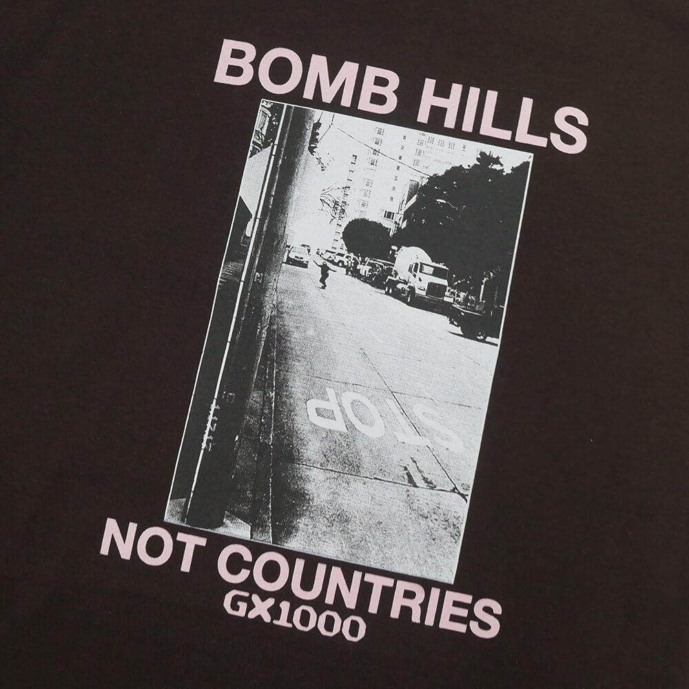 GX1000 T-SHIRT ジーエックス1000 Tシャツ BOMB HILLS NOT COUNTRIES BROWN/ROSE スケートボード スケボー 1
