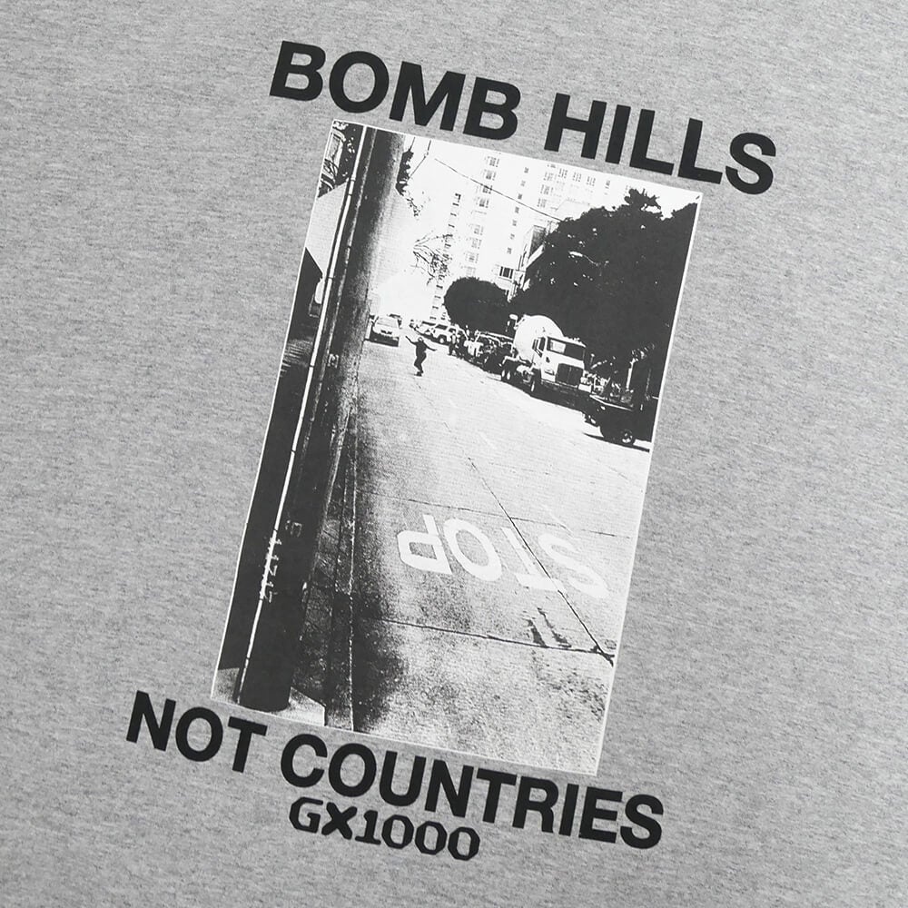 GX1000 T-SHIRT ジーエックス1000 Tシャツ BOMB HILLS NOT COUNTRIES GREY/BLACK スケートボード スケボー 1