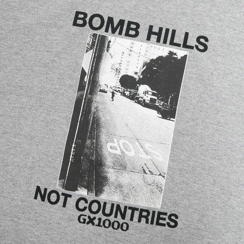 GX1000 T-SHIRT ジーエックス1000 Tシャツ BOMB HILLS NOT COUNTRIES GREY/BLACK スケートボード スケボー 1