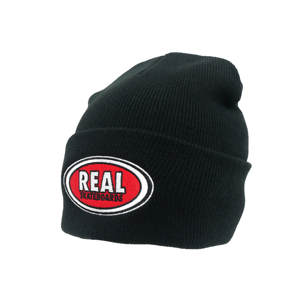 REAL KNITCAP リアル ニットキャップ OVAL CUFF BEANIE BLACK/RED/WHITE スケートボード スケボー 1