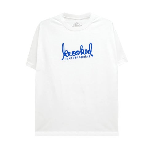 KROOKED T-SHIRT クルキッド Tシャツ SKRIPT WHITE/BLUE スケートボード スケボー 