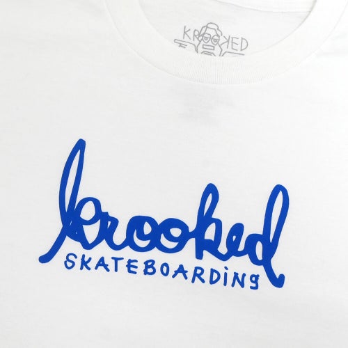 KROOKED T-SHIRT クルキッド Tシャツ SKRIPT WHITE/BLUE スケートボード スケボー 1