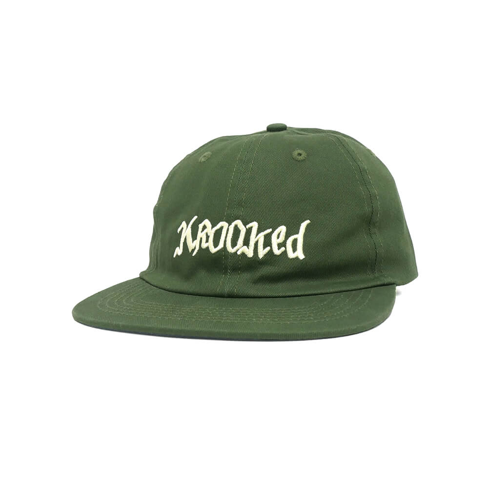 KROOKED CAP クルキッド キャップ DOUBLE OK SCRIPT STRAPBACK OLIVE/CREAM スケートボード スケボー 