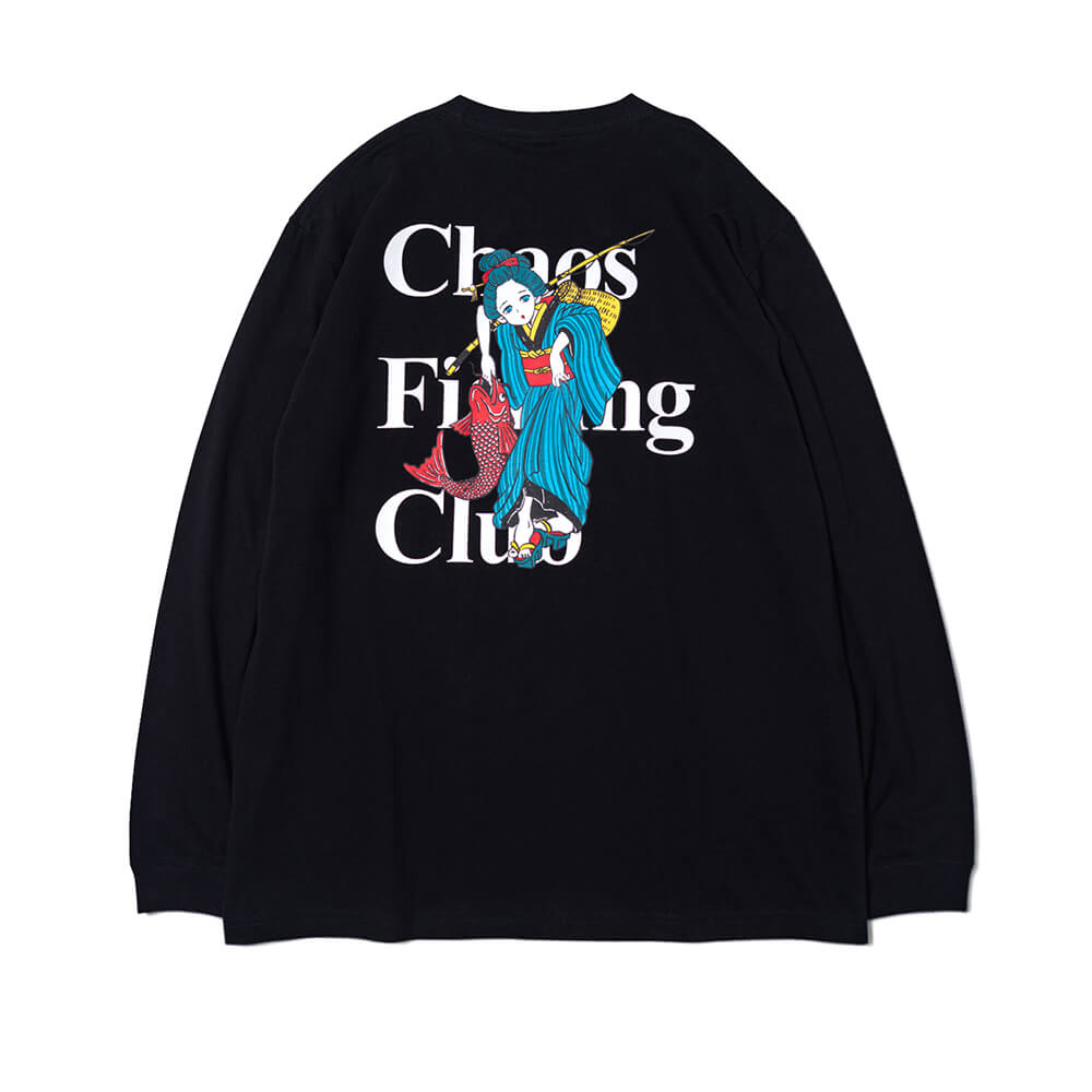 CHAOS FISHING CLUB LONG SLEEVE カオスフィッシングクラブ ロングスリーブTシャツ THE ORIGINAL FISHING GIRL BLACK スケートボード スケボー 