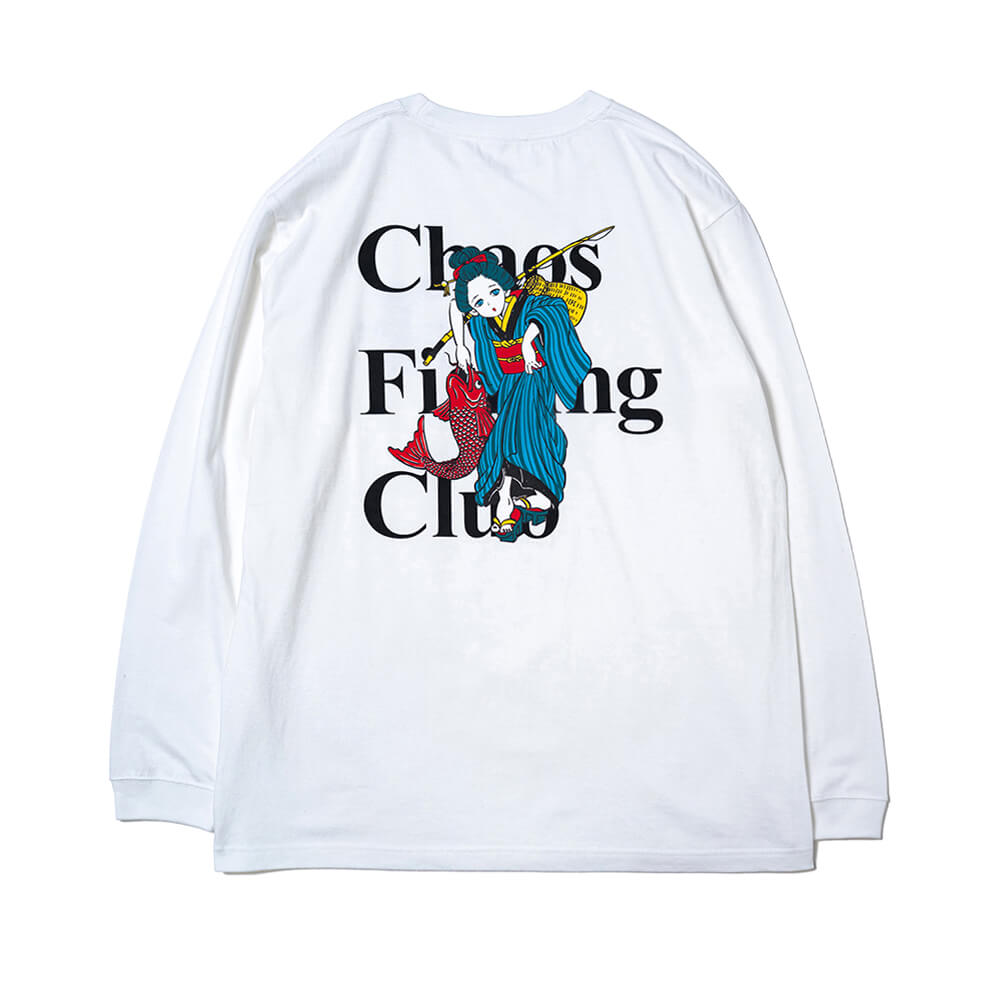 CHAOS FISHING CLUB LONG SLEEVE カオスフィッシングクラブ ロングスリーブTシャツ THE ORIGINAL FISHING GIRL WHITE スケートボード スケボー 