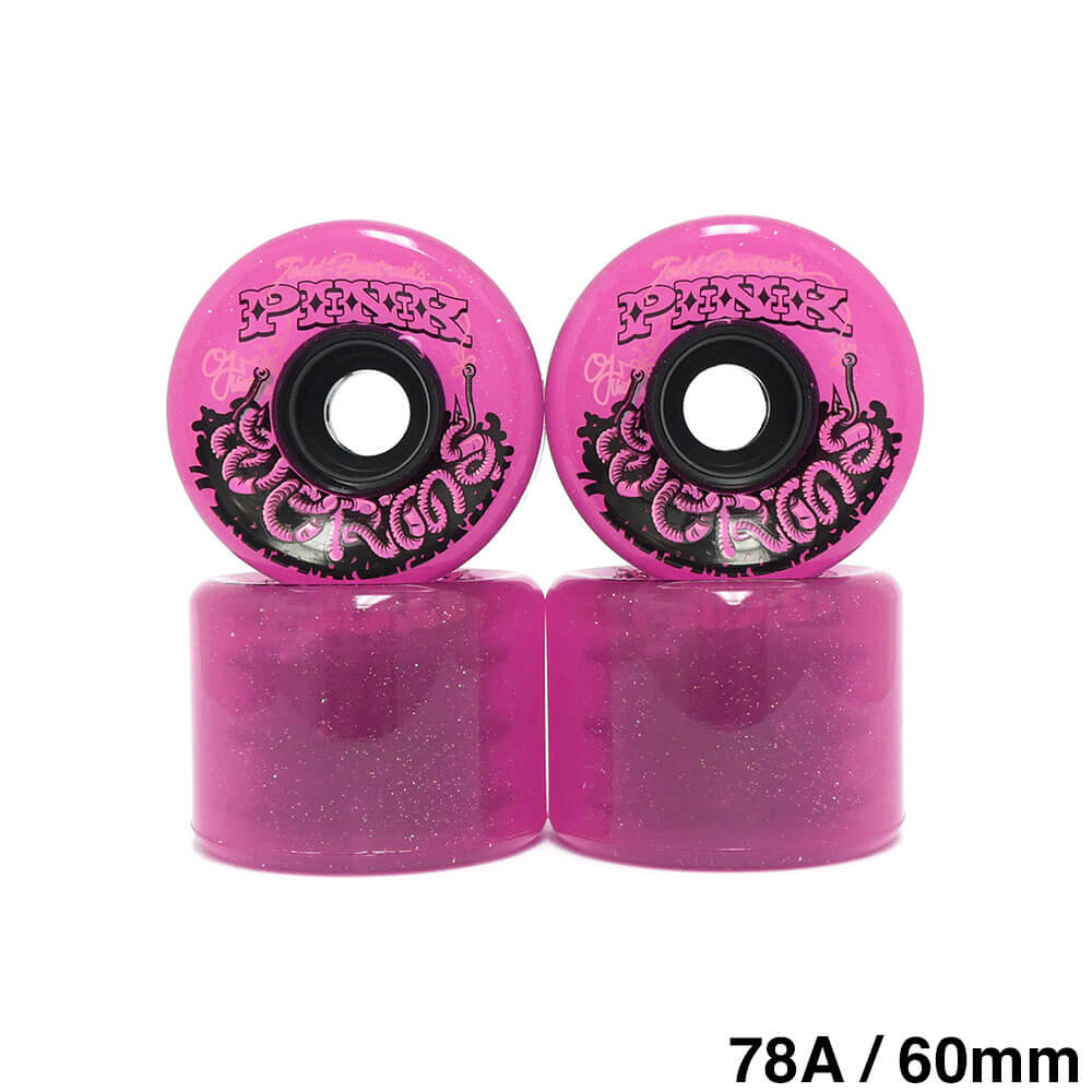 昭和レトロ　カラフルスケートボード ピンクホイール　こども用 OJ WHEEL オージェー ソフトウィール（クルーザー）SUPER JUICE（78A
