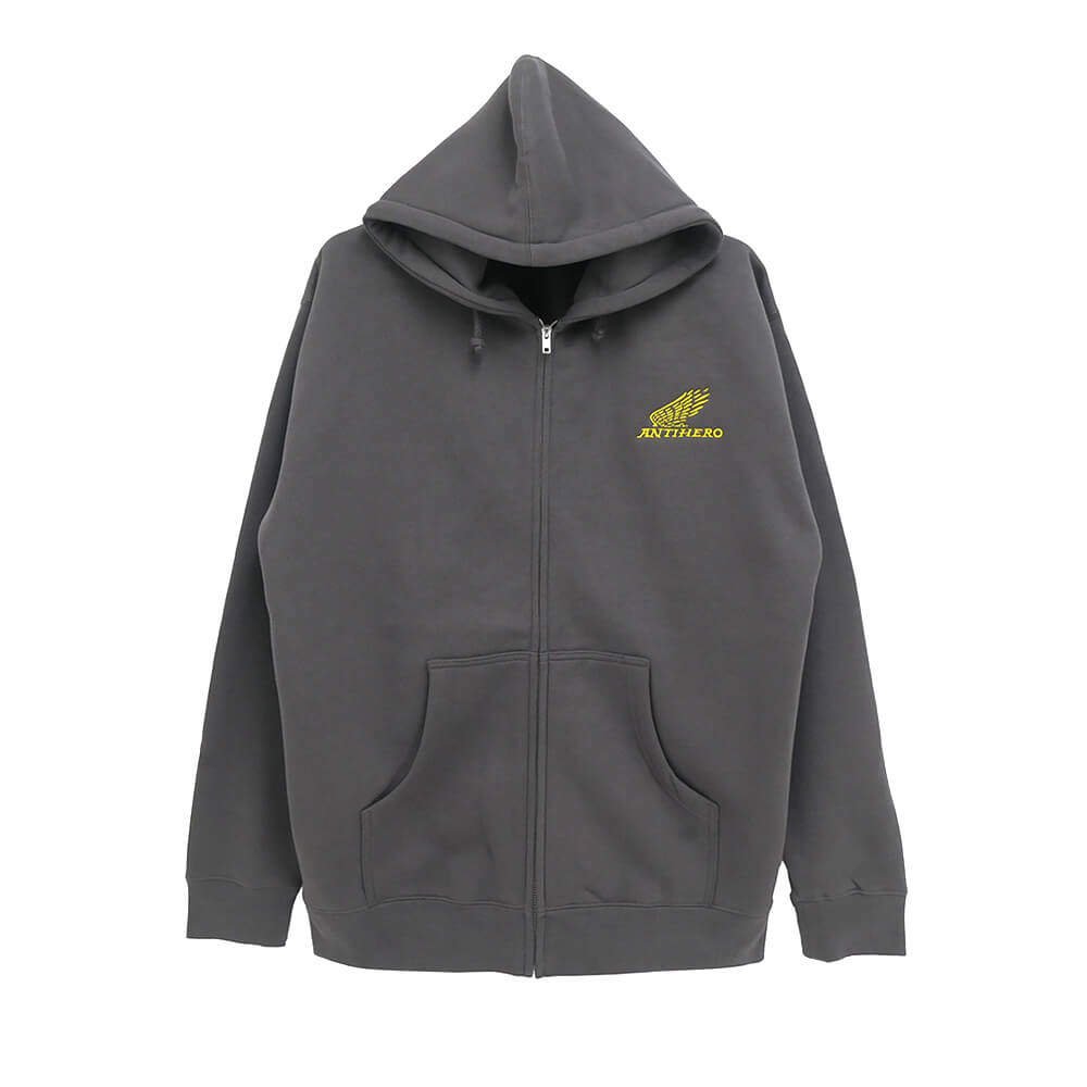 ANTIHERO HOOD アンチヒーロー パーカー MOTORIZED EMB ZIP UP CHARCOAL スケートボード スケボー 
