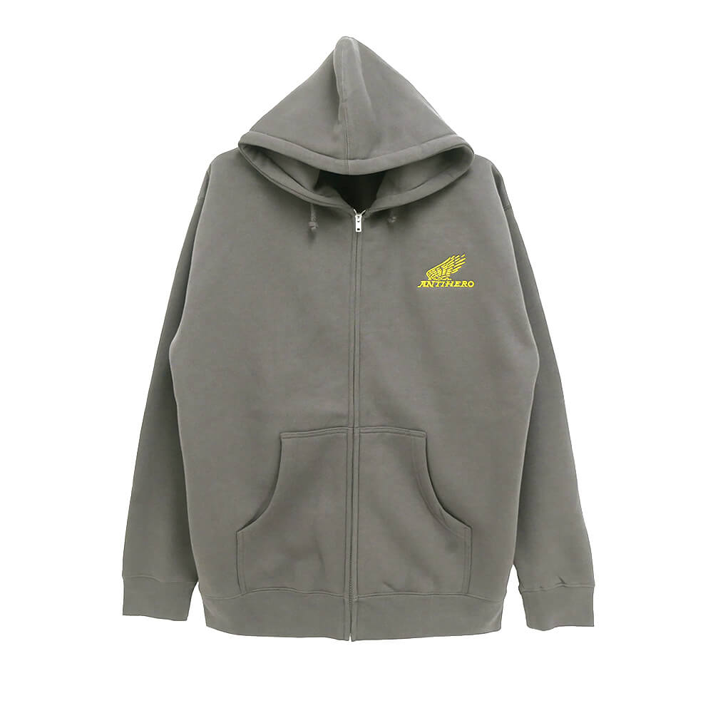 ANTIHERO HOOD アンチヒーロー パーカー MOTORIZED EMB ZIP UP CHARCOAL スケートボード スケボー 